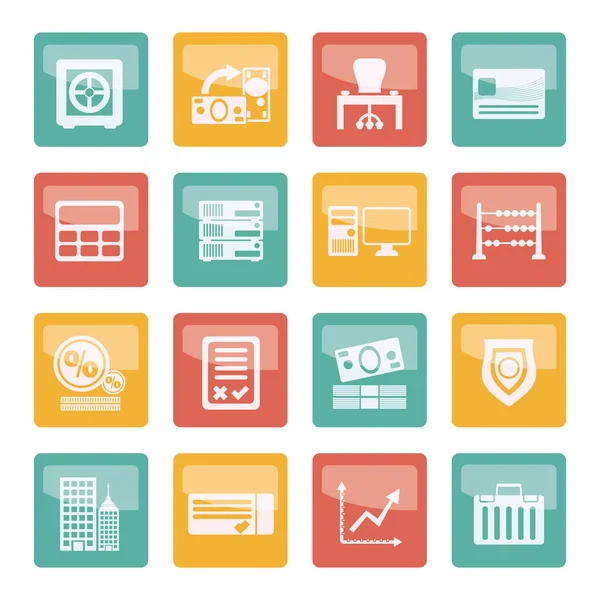 Bank Business Finance Office Icons Colored Background Vector Icon Set — Stock Vector