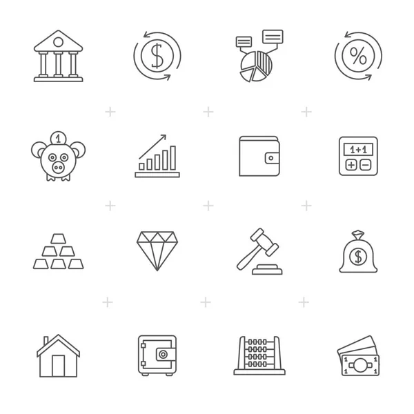 Línea Banco Financiero Inversión Iconos Vector Icono Conjunto — Archivo Imágenes Vectoriales