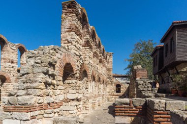 Harabeleri, eski kilise olan Ayasofya kasaba, Nessebar, Burgaz bölge, Bulgaristan