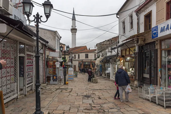 Skopje República Macedônia Fevereiro 2018 Antigo Bazar Velho Mercado Cidade — Fotografia de Stock