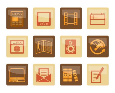 Medya ve bilgi simgelerinin üzerinde kahverengi zemin - vektör Icon Set 