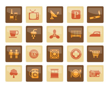 Hotel and Motel objects icons over brown background - vector icon set clipart