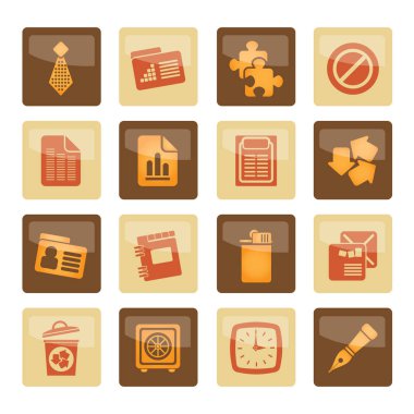 İş ve Office simgeleri kahverengi arka plan - vektör Icon Set