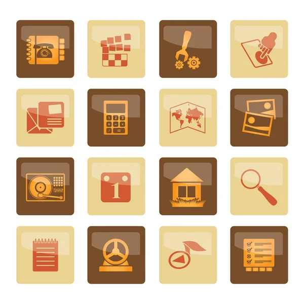 Mobile Phone Computer Icons Brown Background Vector Icon Set — Stock Vector