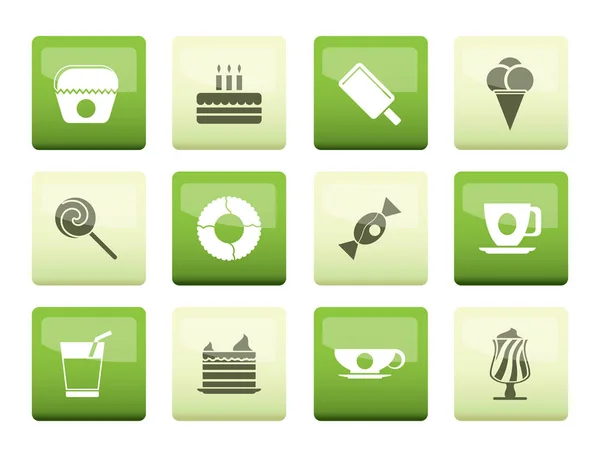 Zoet Voedsel Banketindustrie Pictogrammen Groene Achtergrond Vector Icon Set — Stockvector