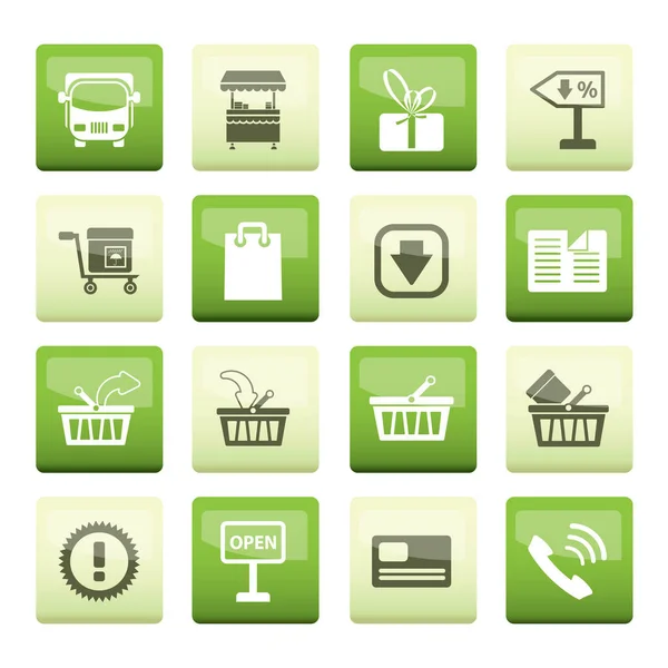 Online Shop Icons Auf Grünem Hintergrund Vektor Icon Set — Stockvektor