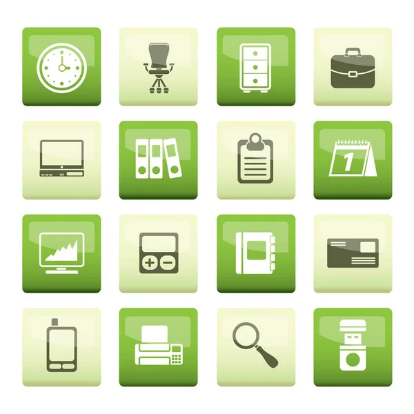 Iconos Empresariales Oficina Sobre Fondo Verde Conjunto Iconos Vectoriales — Vector de stock