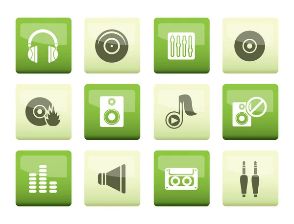 Iconos Música Sonido Sobre Fondo Verde Conjunto Iconos Vectoriales — Archivo Imágenes Vectoriales