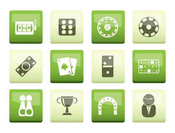 Juegos Azar Casino Iconos Sobre Fondo Verde Vector Icono Conjunto — Vector de stock