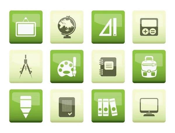 Pictogrammen Van School Onderwijs Groene Achtergrond Vector Icon Set — Stockvector