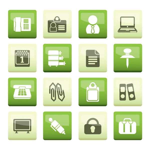 Business Office Icons Green Background Vector Icon Set — Stock Vector
