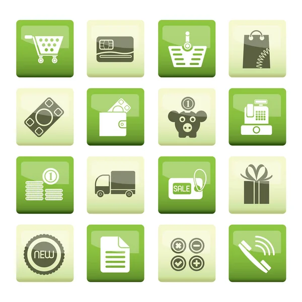 Iconos Tienda Línea Sobre Fondo Verde Vector Icono Conjunto — Vector de stock