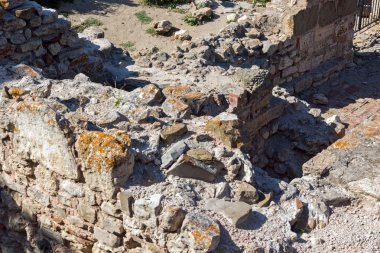 Nessebar, Bulgaristan - 12 Ağustos 2018: Harabeleri, antik kilise kutsal anne Eleusa kasaba Nessebar, Burgaz bölge, Bulgaristan