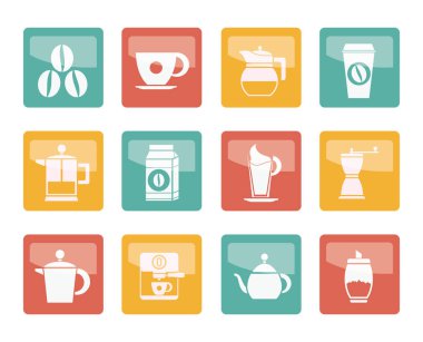 Kahve Sanayi işaret ve renkli arka plan - vektör Icon set simgeleri