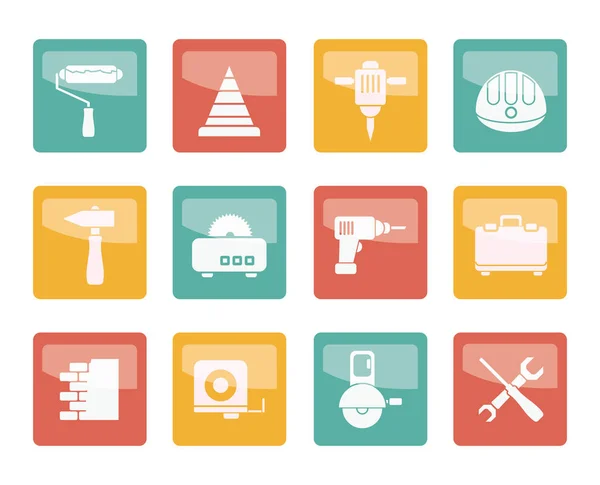 Building Construction Tools Icons Colored Background Vector Icon Set — Stock Vector