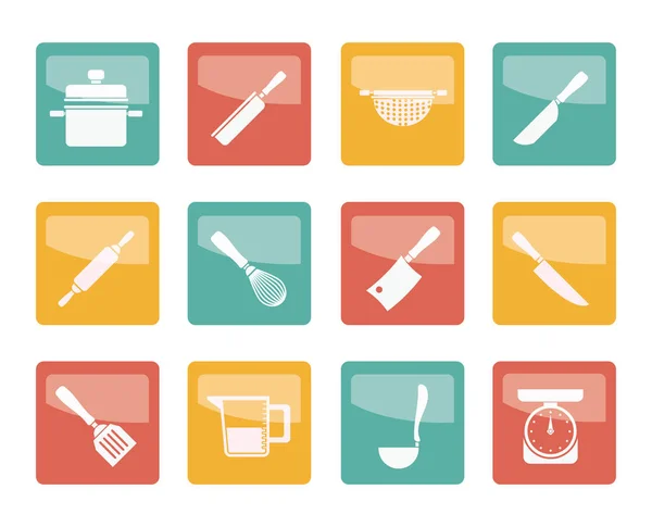 Cooking Equipment Tools Icons Colored Background Vector Icon Set — Stock Vector