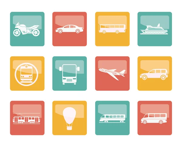 Viaggio Trasporto Persone Icone Sfondo Colorato Set Icone Vettoriali — Vettoriale Stock