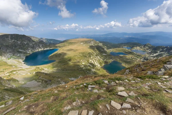 Summer view of The Kidney, The Twin, The Trefoil, The Fish and The Lower lakes, Rila Mountain, The Seven Rila Lakes, Bulgaria