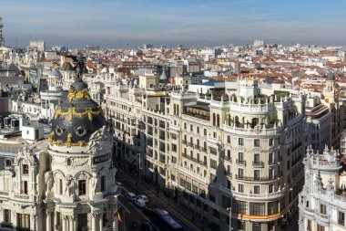Madrid, İspanya - 24 Ocak 2018: Muhteşem panoramik şehir Madrid Circulo de Bellas Artes, İspanya'dan