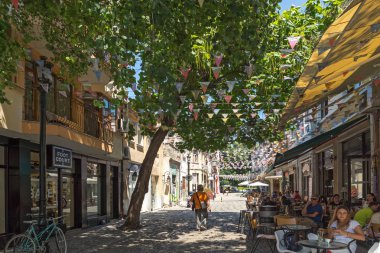 Kapana, Plovdiv, Bulgaristan - 5 Temmuz 2018: Sokak ve evler bölgesinde Kapana, Şehir Plovdiv, Bulgaristan 