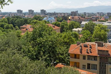 Plovdiv, Bulgaristan - 5 Temmuz 2018: Panoramik şehir Plovdiv, Bulgaristan
