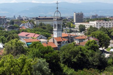 Plovdiv, Bulgaristan - 5 Temmuz 2018: Panoramik şehir Plovdiv, Bulgaristan