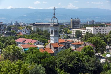 Plovdiv, Bulgaristan - 5 Temmuz 2018: Panoramik şehir Plovdiv, Bulgaristan