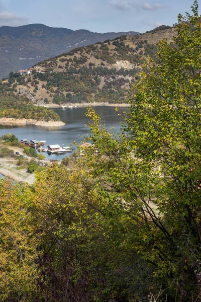 Panorama Herbstkulisse Des Vacha Antonivanovtsi Reservoirs Rhodopen Gebirge Region Plowdiw — Stockfoto