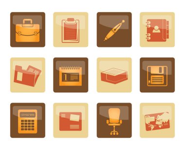 İş ve office simgelerinin üzerinde kahverengi zemin - vektör simgesi ayarla