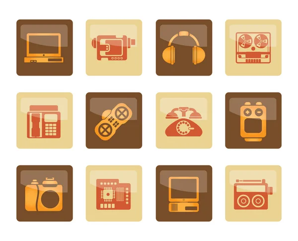 Electronics Media Technical Equipment Icons Brown Background Vector Icon Set — Stock Vector