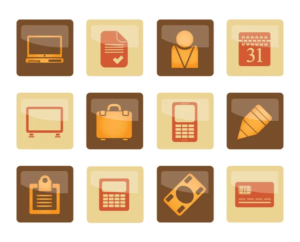 Business Office Icons Brown Background Vector Icon Set — Stock Vector