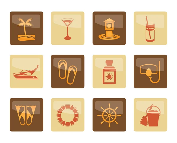 Sea Marine Holiday Icons Brown Background Vector Icon Set — Stock Vector
