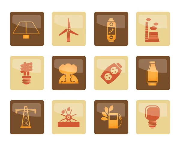 Iconos Energía Electricidad Energía Sobre Fondo Marrón Conjunto Iconos Vectoriales — Vector de stock