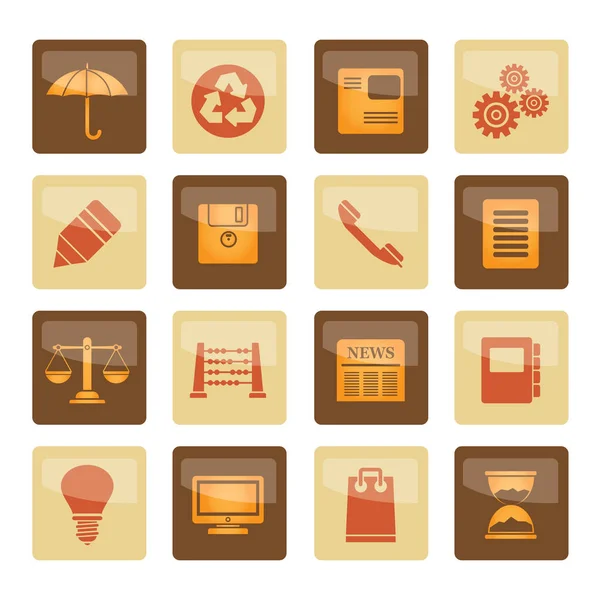 Business Office Internet Icons Brown Background Vector Icon Set — Stock Vector