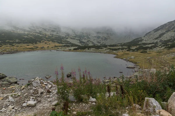 Atemberaubende Landschaft Mit Nebel Über Musalenski Seen Rila Berg Bulgarien — Stockfoto