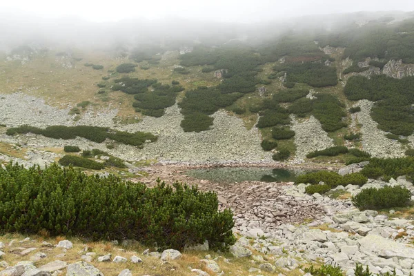 Atemberaubende Landschaft Mit Nebel Über Musalenski Seen Rila Berg Bulgarien — Stockfoto