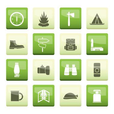 Turizm ve tatil simgelerinin üzerinde renk arka plan - vektör Icon Set 