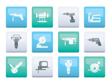 Yapı ve İnşaat araçları simgelerinin üzerinde renk arka plan - vektör Icon Set