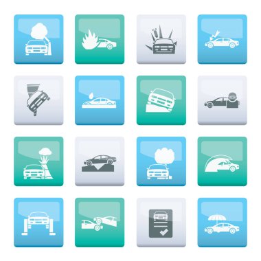 araba ve nakliye sigortası ve risk simgeleri renk arka plan - vektör Icon set