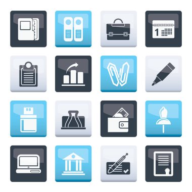 İş, ofis ve finans simgelerinin üzerinde renk arka plan - vektör Icon Set