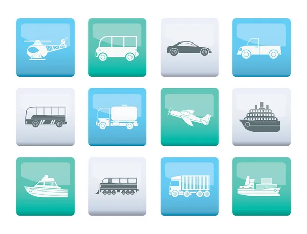 旅行和运输图标在颜色背景 向量图标集合 — 图库矢量图片