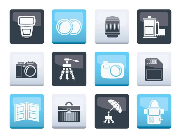 Photography Equipment Icons Color Background Vector Icon Set — Stock Vector