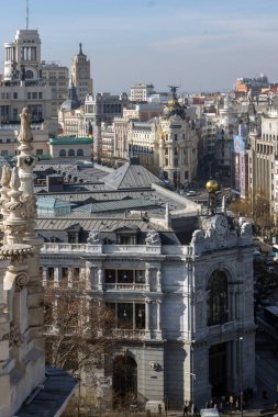Madrid, İspanya - 24 Ocak 2018: Görünüm Kibele Palace (Palacio de Cibeles), Madrid, İspanya, Teras