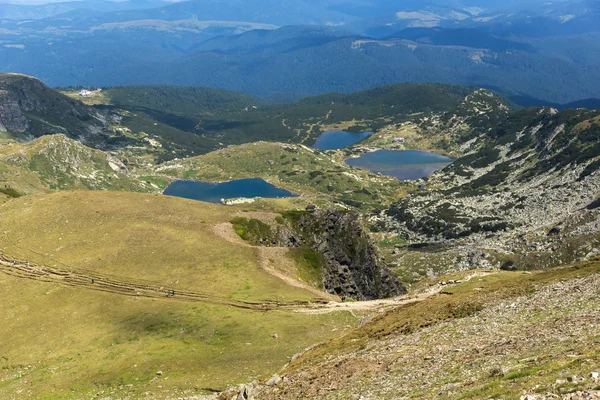 Vista Estiva Dei Twin Trifoglio Pesci Laghi Inferiori Montagna Rila — Foto Stock