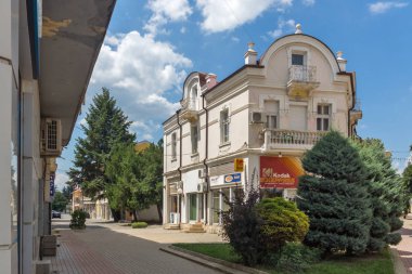 Kazanlık, Bulgaristan - 5 Ağustos 2018: Kazanlık, Stara Zagora bölge, Bulgaristan Haritası şehrin merkezine