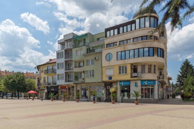 Kazanlık, Bulgaristan - 5 Ağustos 2018: Kazanlık, Stara Zagora bölge, Bulgaristan Haritası şehrin merkezine
