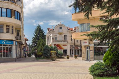 Kazanlık, Bulgaristan - 5 Ağustos 2018: Kazanlık, Stara Zagora bölge, Bulgaristan Haritası şehrin merkezine