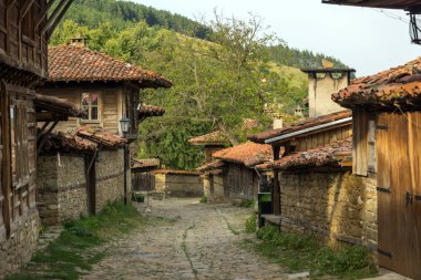 Zheravna, Bulgaristan - 31 Temmuz 2014: On dokuzuncu yüzyıl evleri, Sliven bölge, Bulgaristan ile Zheravna mimari rezerv
