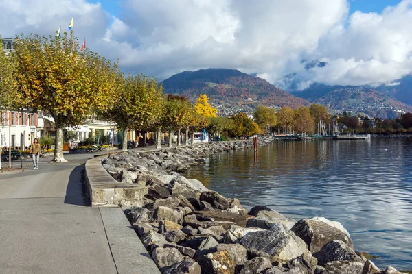 Vevey Suíça Outubro 2015 Lago Genebra Embankment Cidade Vevey Cantão — Fotografia de Stock