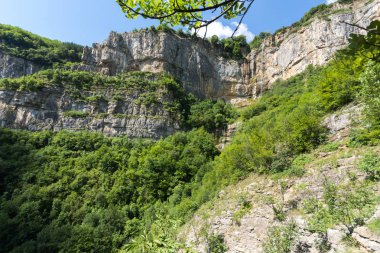 Şelale Skaklya çevresinde yeşil orman köyü Zasele Vazov iz, koca Balkan Dağları, Bulgaristan, yakın